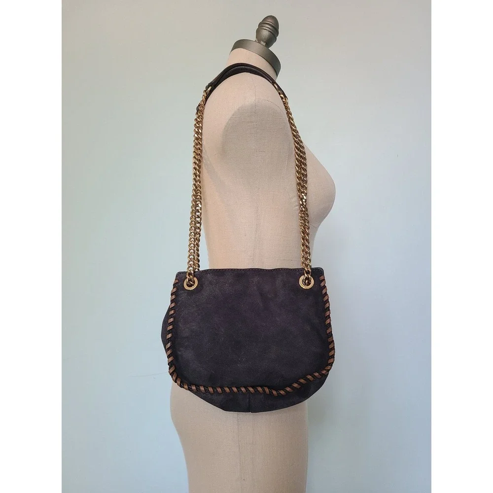 Michael Kors Whipped Chelsea Suede‎ Purse Gray Tan Gold Chain 2 Way Shoulder Bag